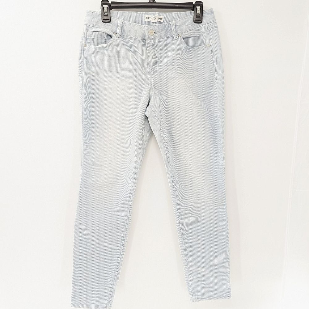 Artisan NY Pin Striped Skinny White and Blue Mid Rise Pants 28x25